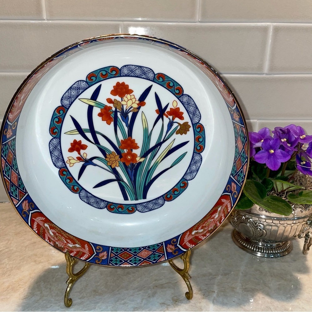 Vintage Japanese Imari Bowl, Kozan Gama Kiln Porcelain Large Floral Design Japan